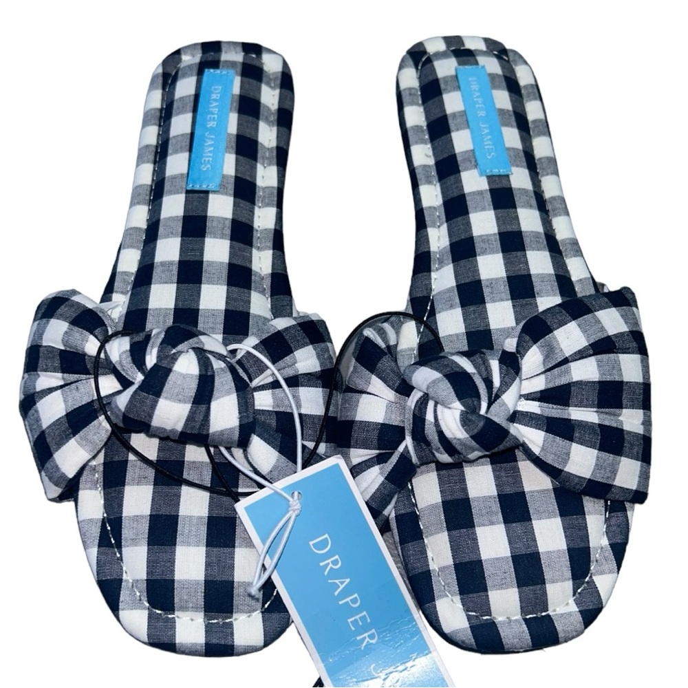 Draper James NWT Women’s Abbie Nassau Navy Gingham Slippers Sz S(5-6)